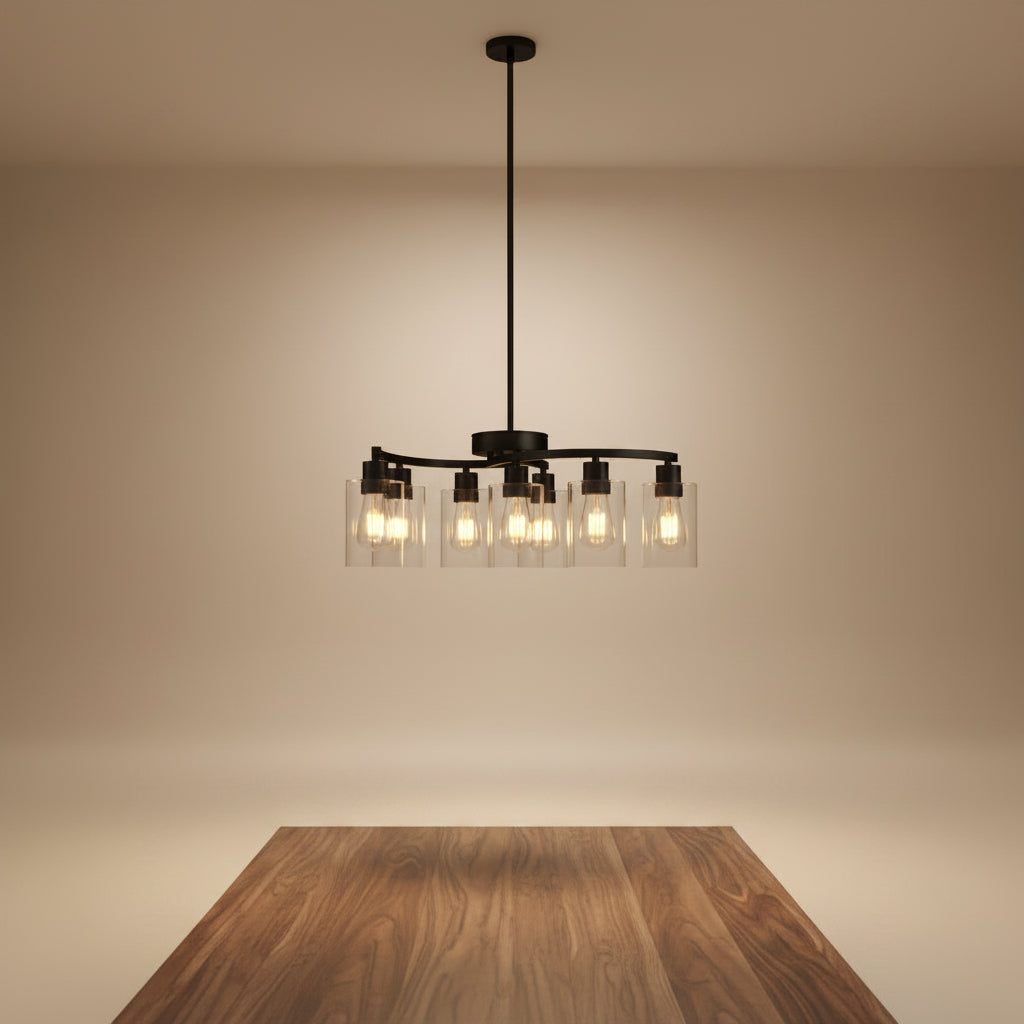 9 light black chandelier with clear glass shades