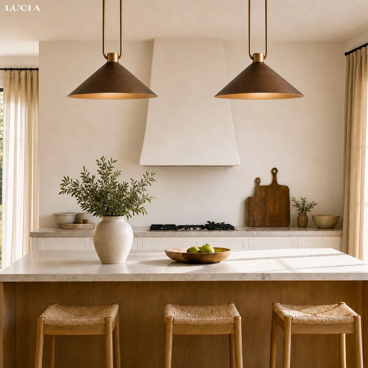 Antique bronze cone pendant light