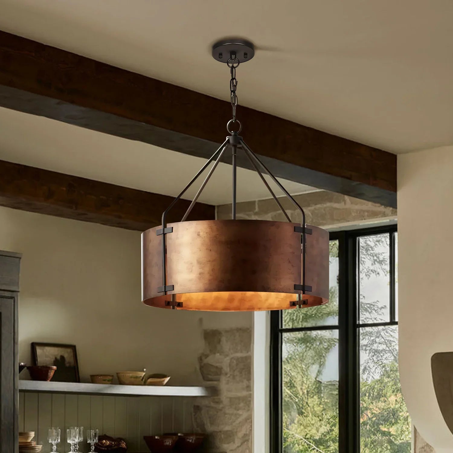 Bronze drum ceiling light