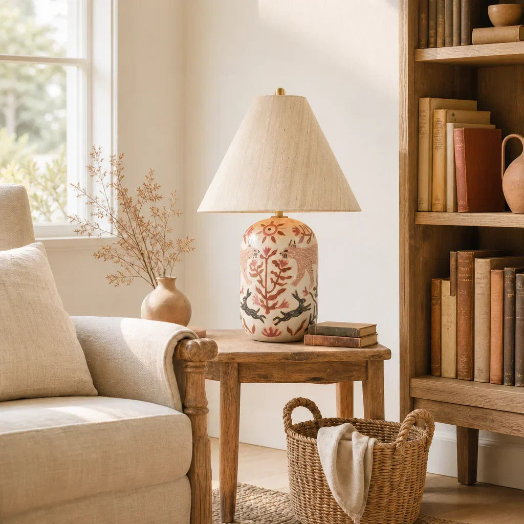 Ceramic table lamp with linen shade