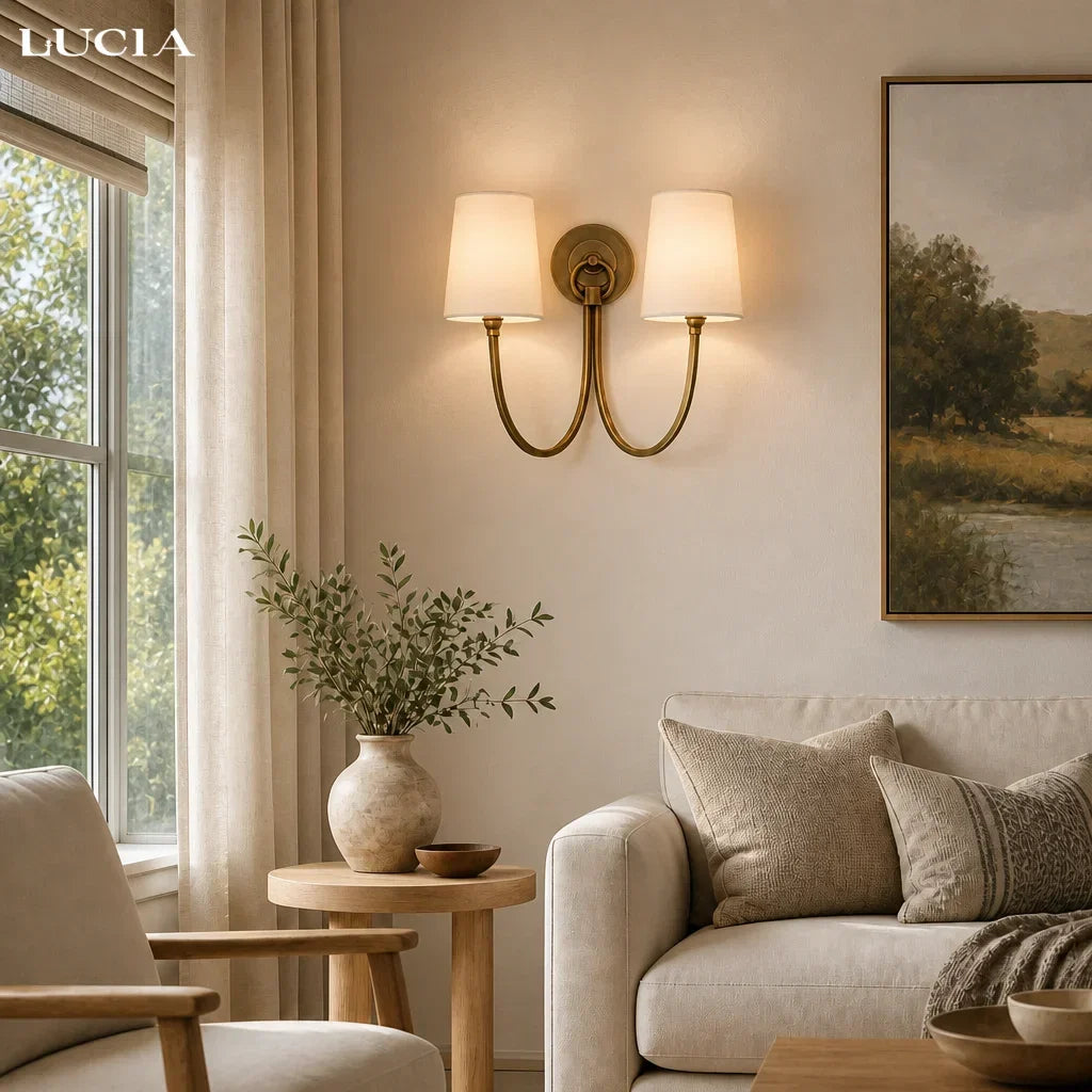 Double linen wall light