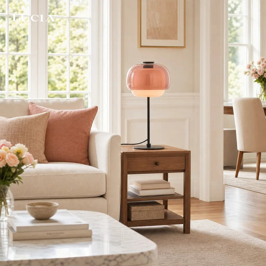 Double mushroom glass table lamp