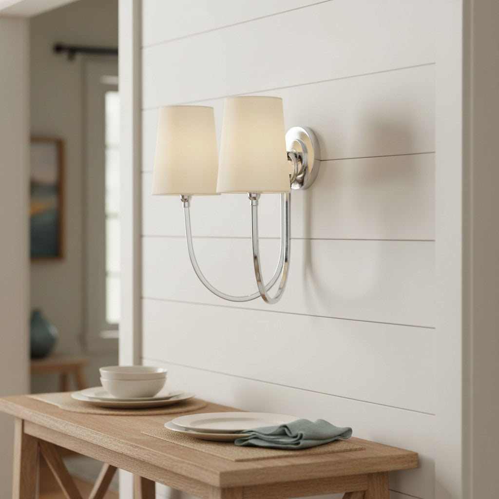 Wall sconce with two fabric shades