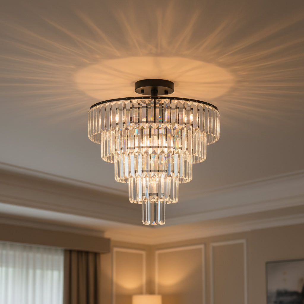 Five tier black crystal chandelier