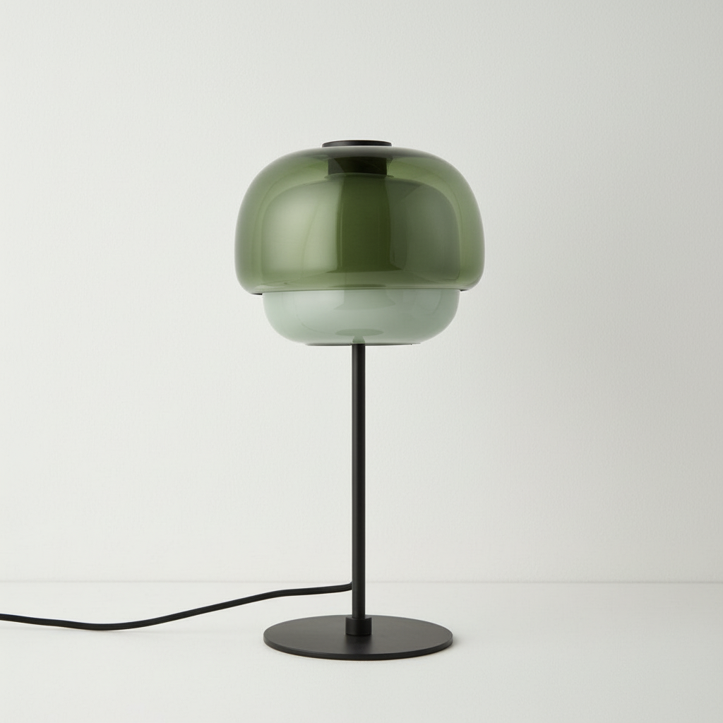 Glass table lamp for shelf