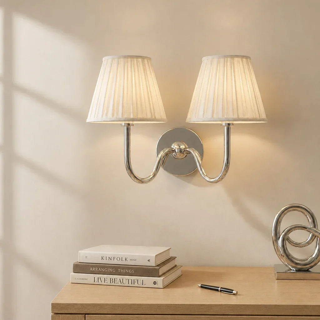 Indoor pleated fabric wall light