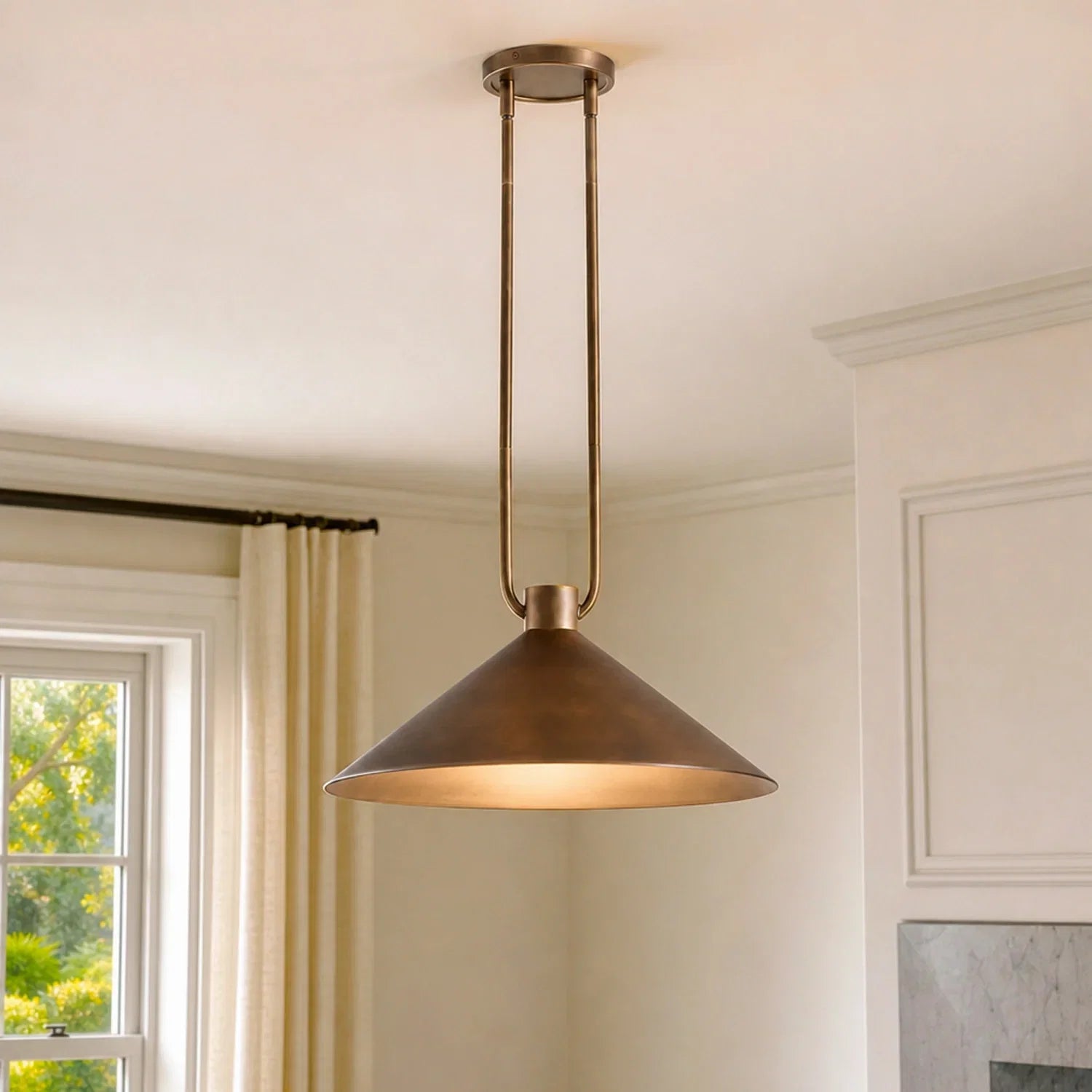 Industrial metal cone pendant light