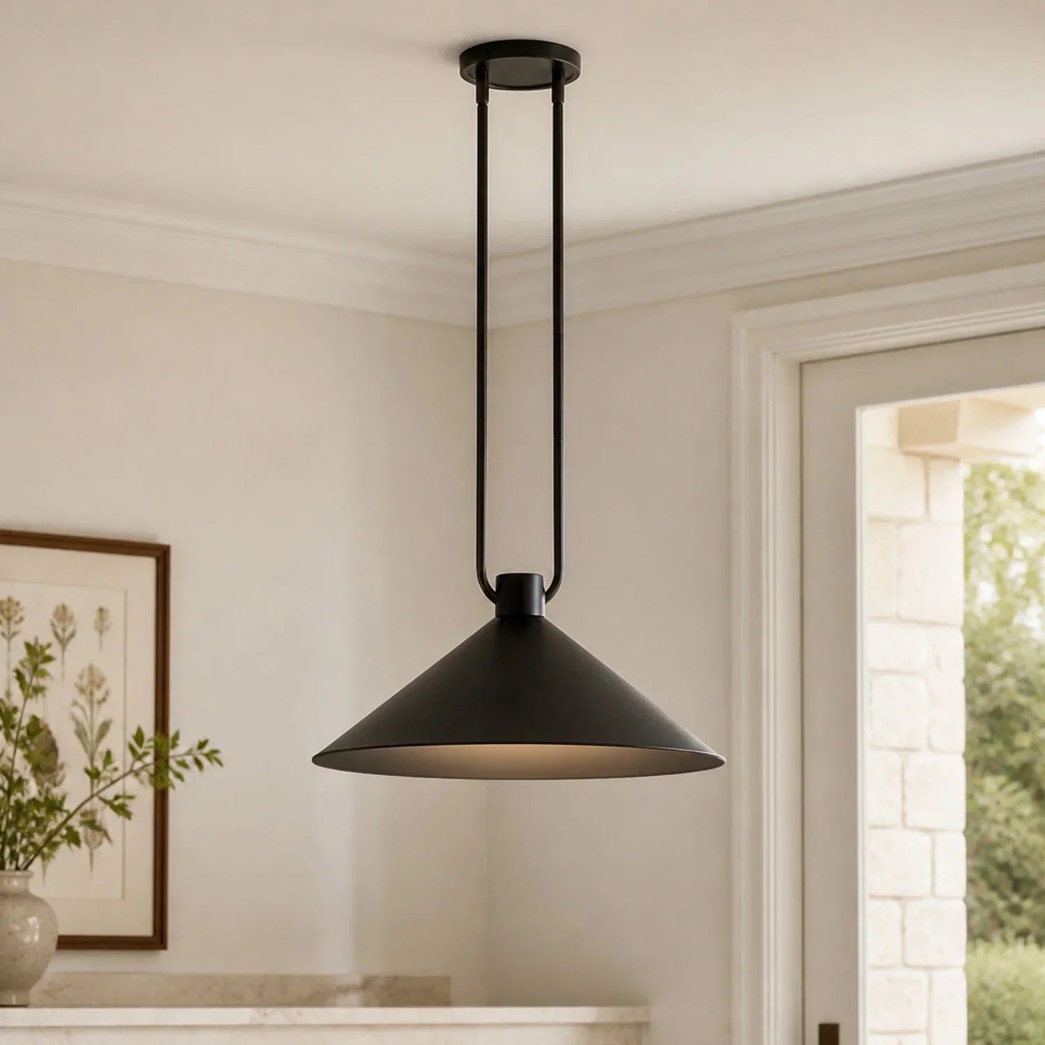 Metal cone pendant light for kitchen island