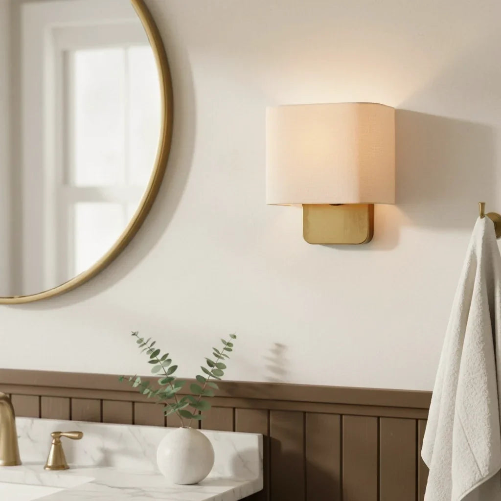 Metal frame linen wall sconce