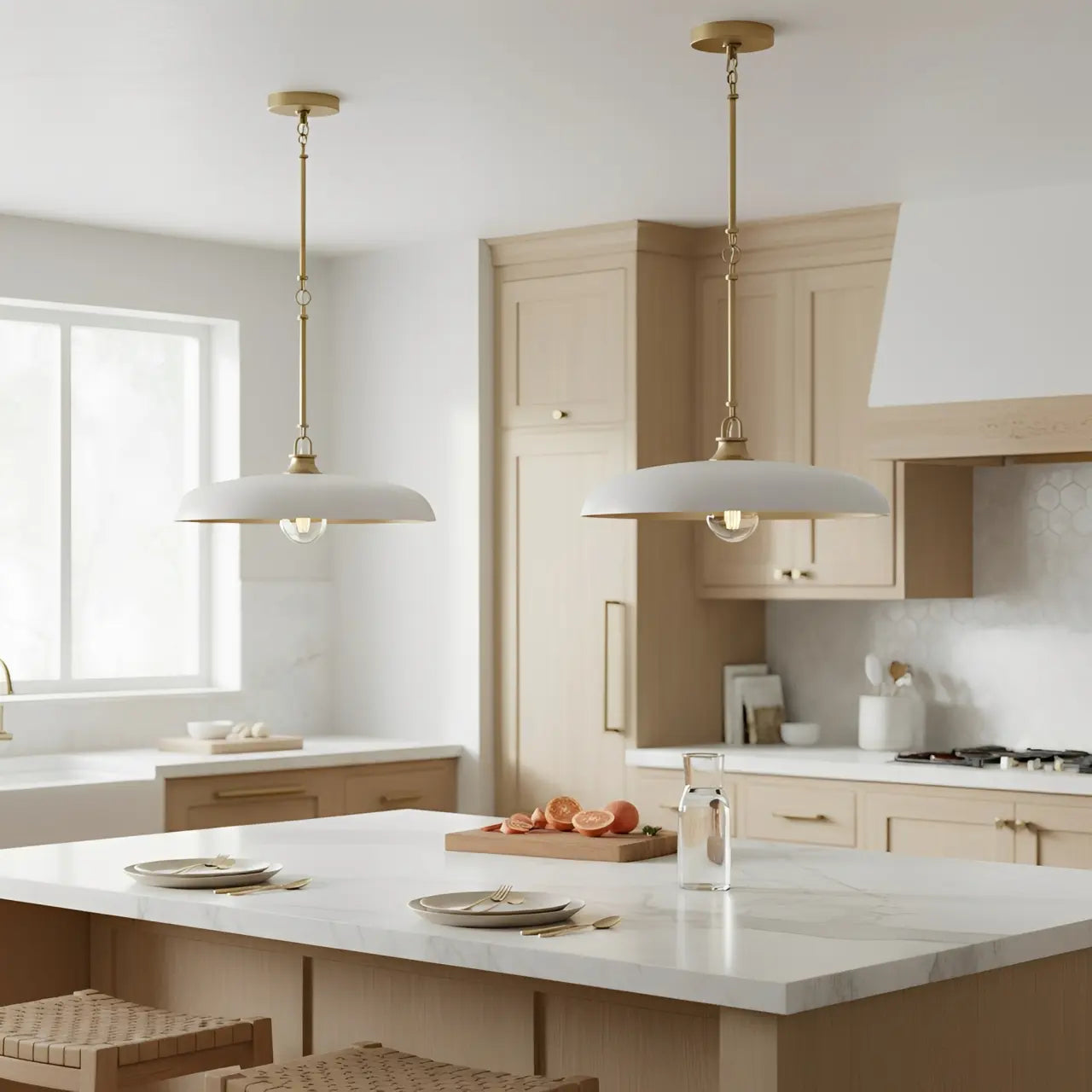 Metal lighting fixture for kitchen island