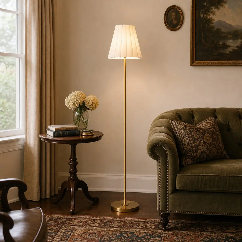 Modern tapered linen floor light