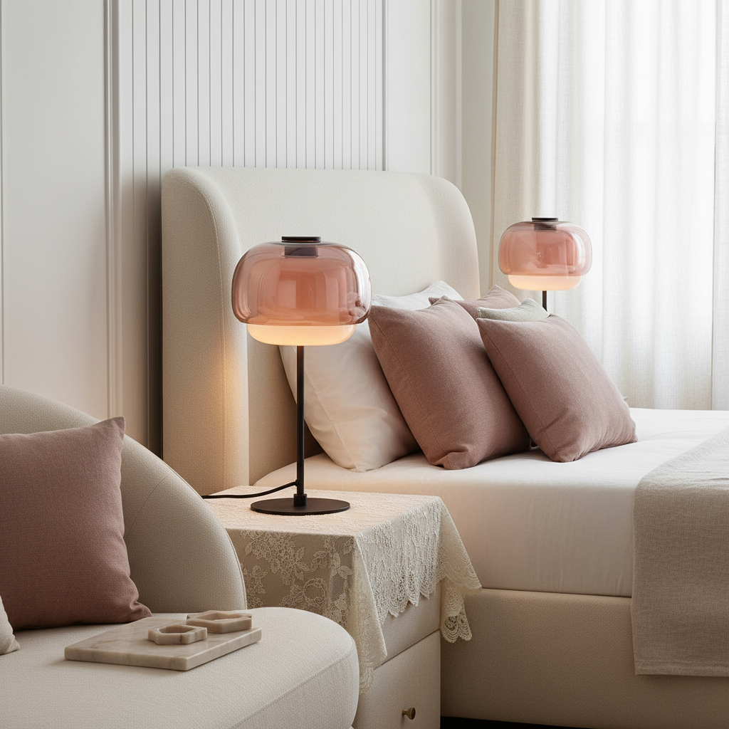 Mushroom-shaped glass table lamp