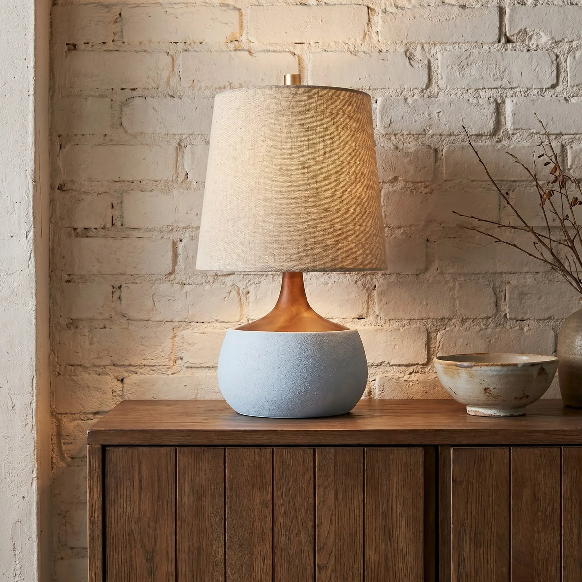 Natural linen cement table lamp