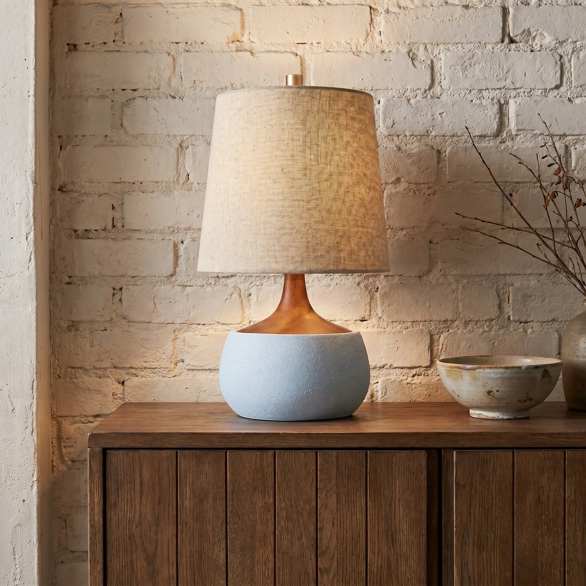 Natural linen cement table lamp