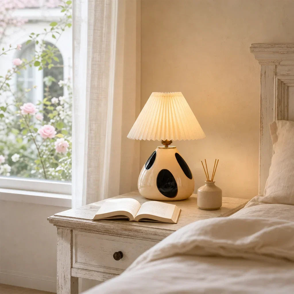 Pleated fabric lamp for reading area