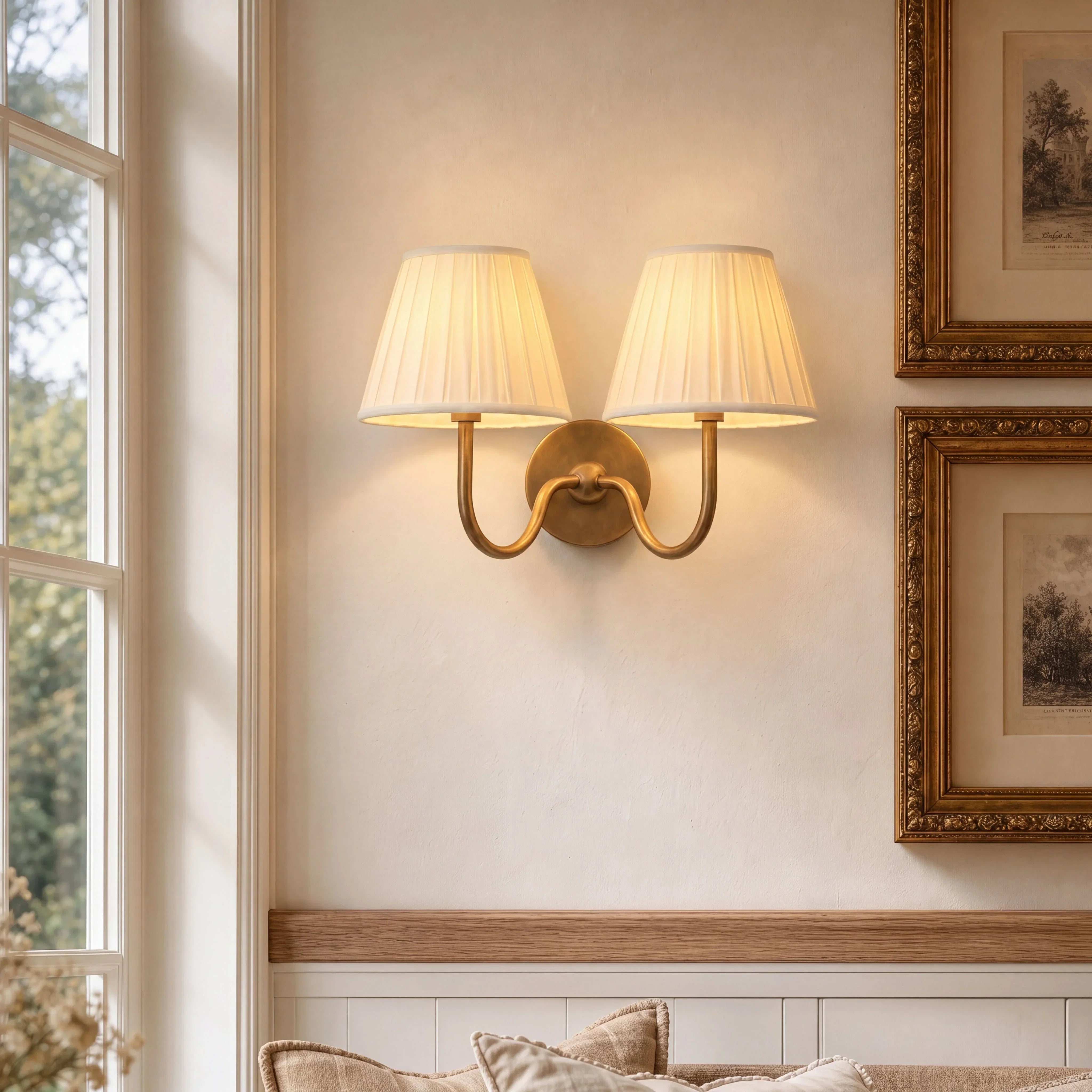 Pleated fabric wall light
