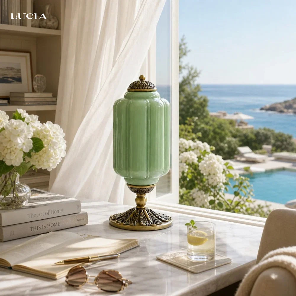 Textured glass table lamp