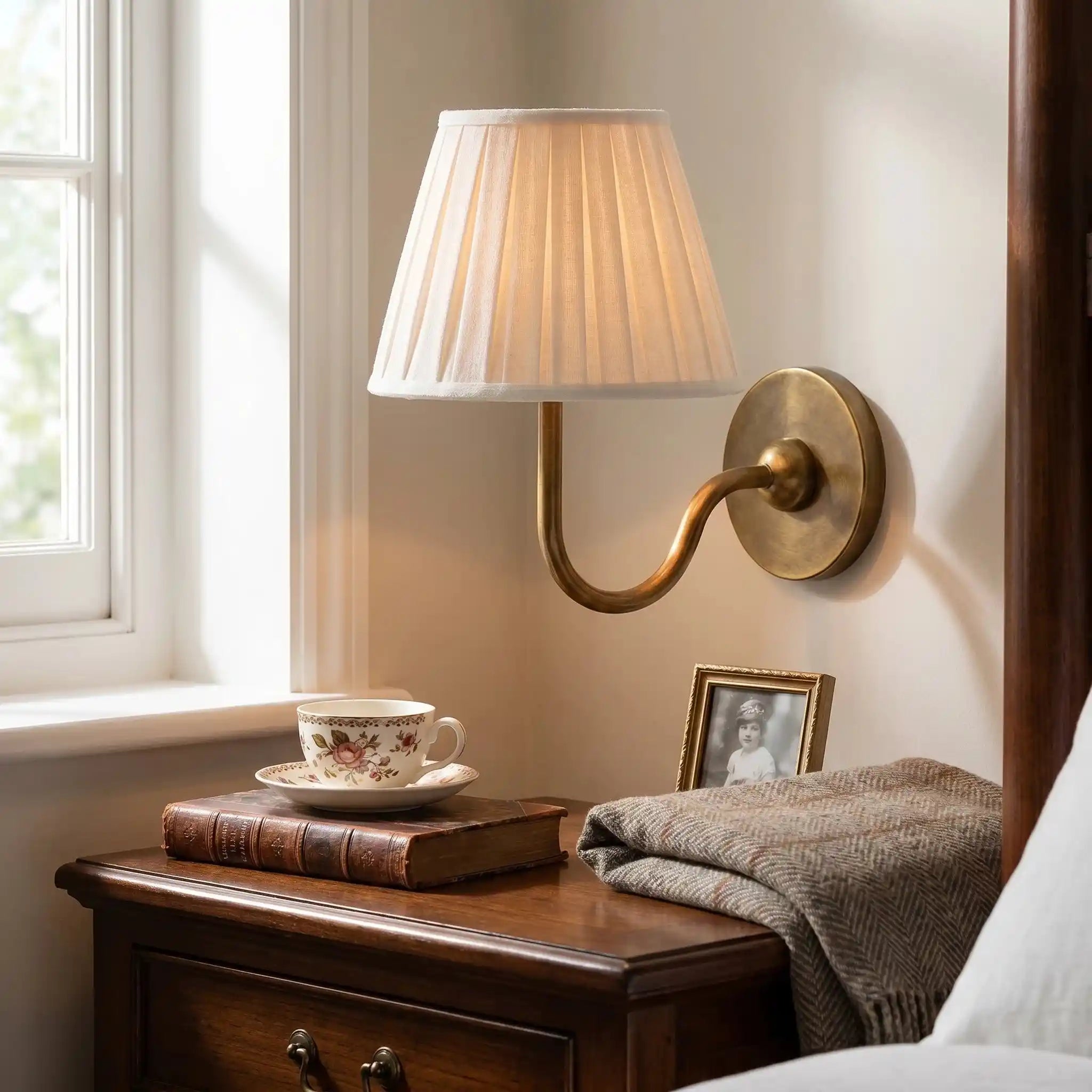 Traditional pleated fabric wall sconce