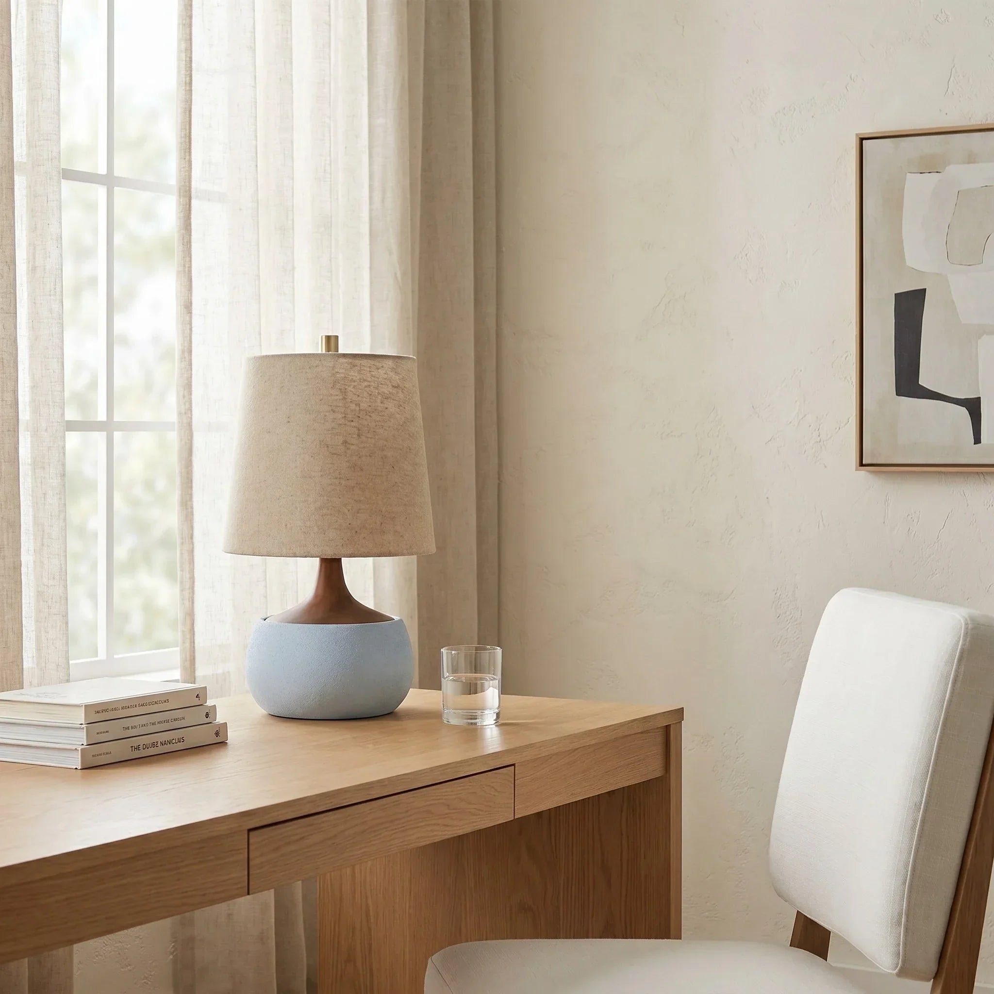 Table lamp with wood accents