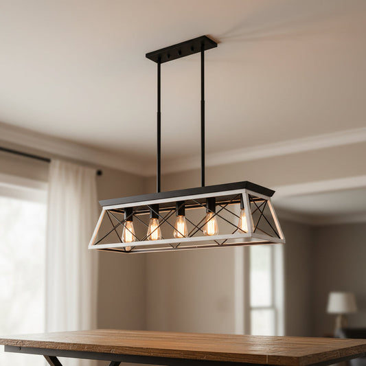 5 light farmhouse chandelier with white and black finish