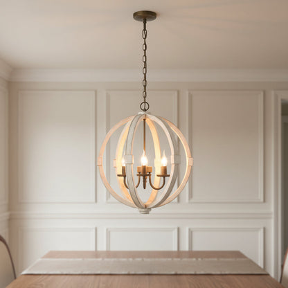 6 light wood chandelier with white finish