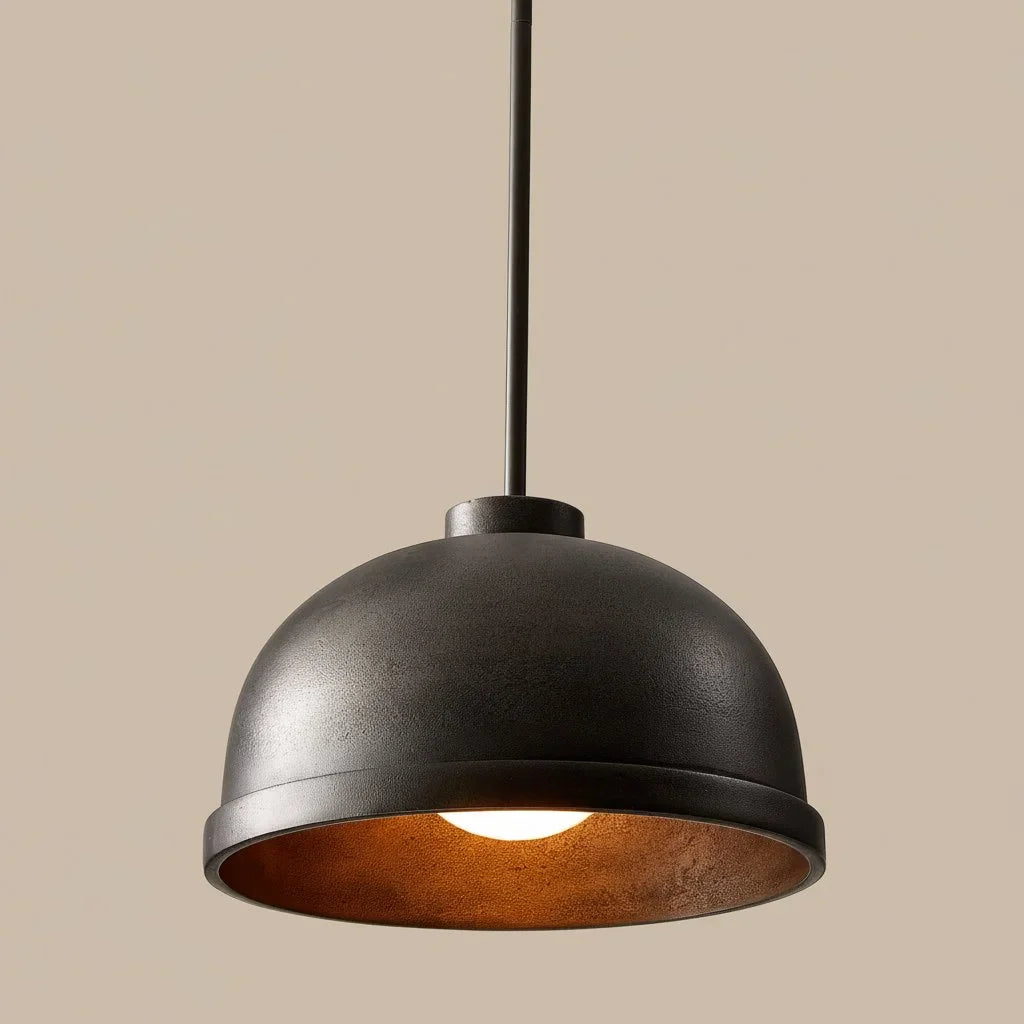 Black dome pendant light with cast aluminum shade