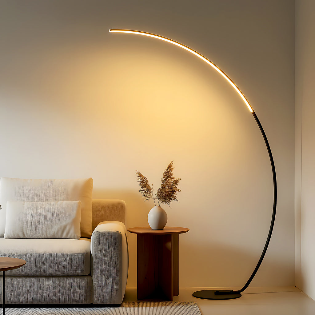 Black LED arc floor light for living room