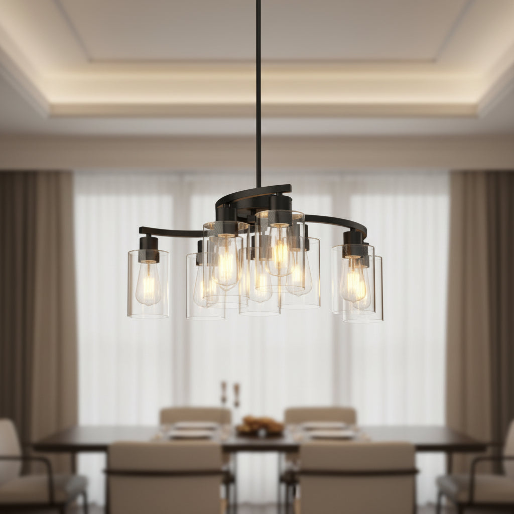 Clear glass chandelier with iron frame