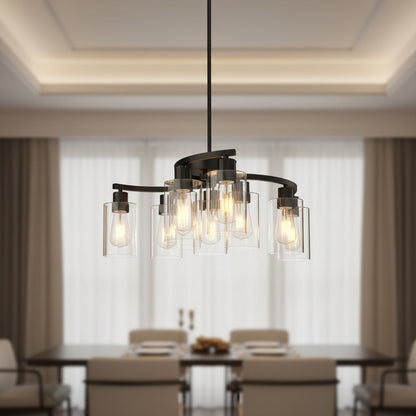 Clear glass chandelier with iron frame