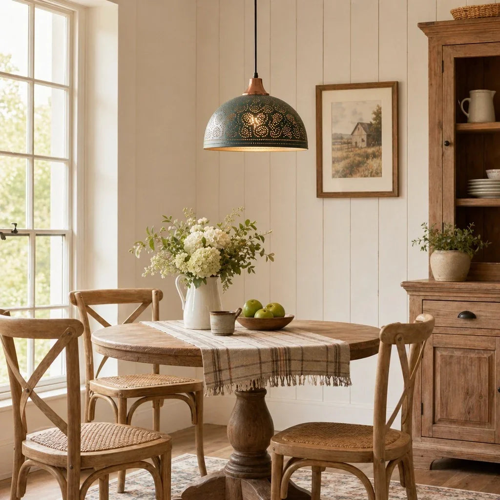Copper dome pendant light for breakfast bar