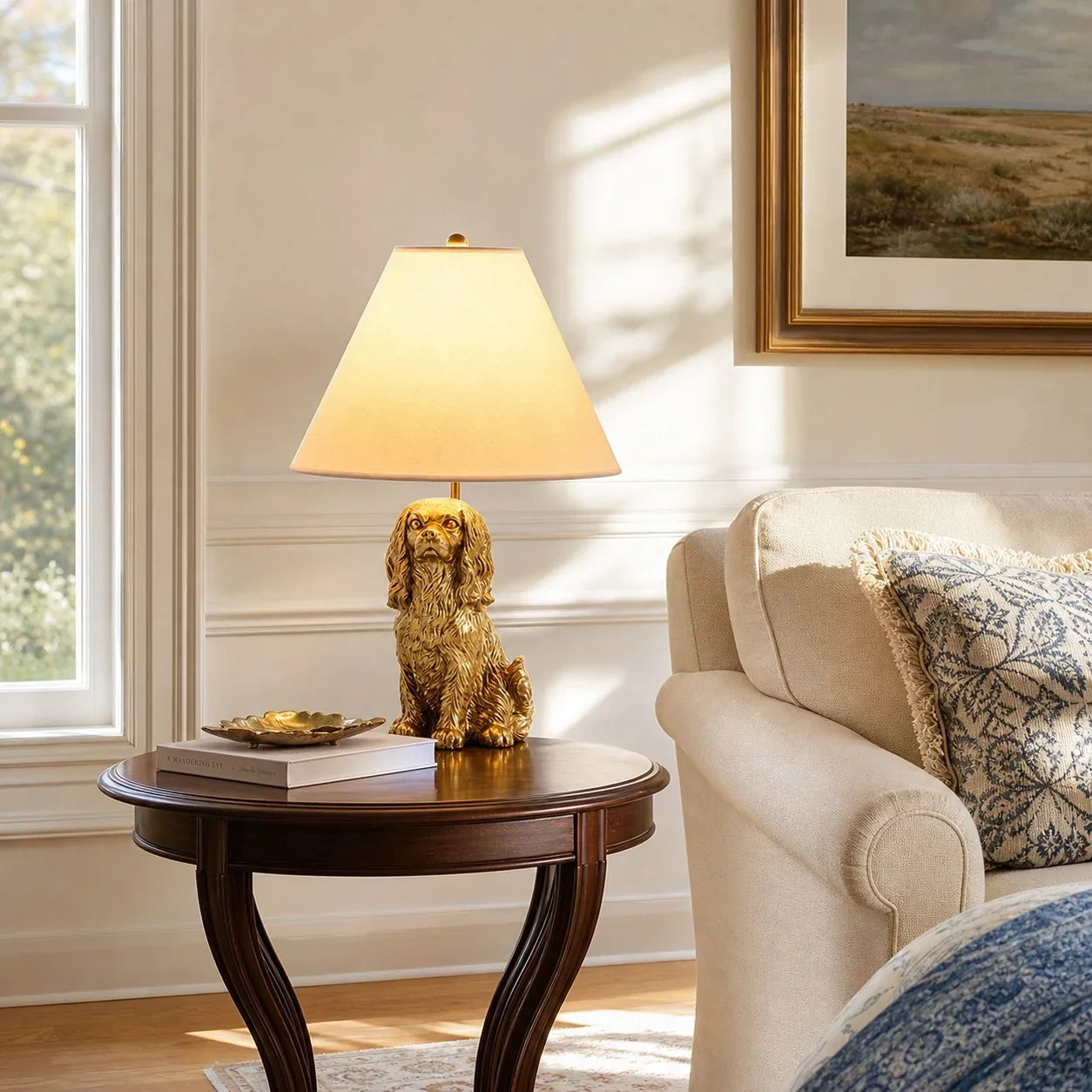 Fabric animal table lamp for bookshelf