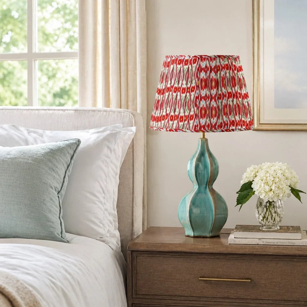 Gourd table lamp with fabric shade