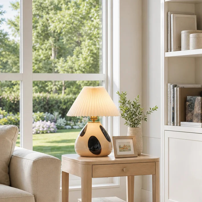 Glass base table lamp for bedroom