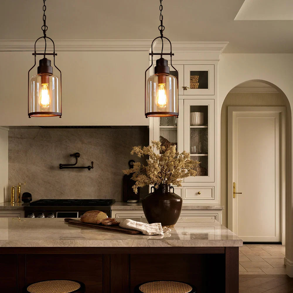 Glass jar pendant light