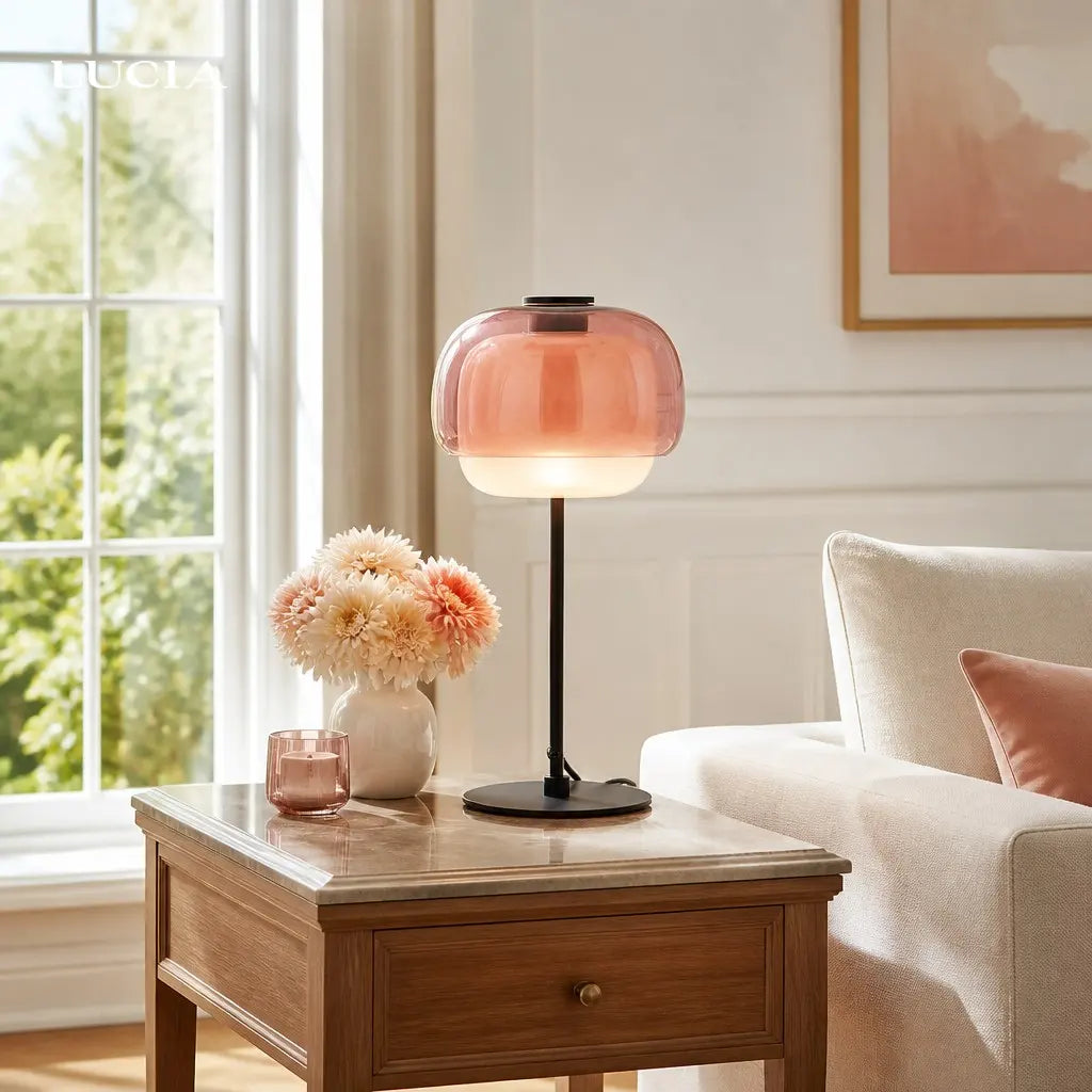 Glass table lamp for office