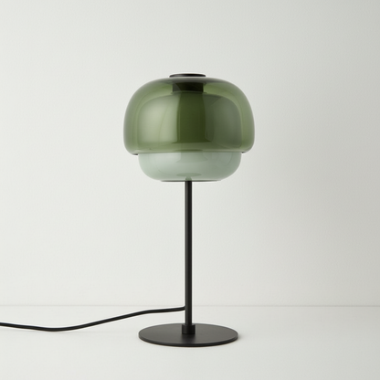 Glass table lamp for shelf