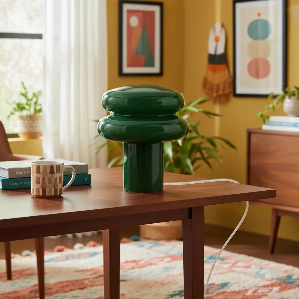 Glass table lamp for reading area
