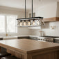 Farmhouse chandelier with iron and wood construction