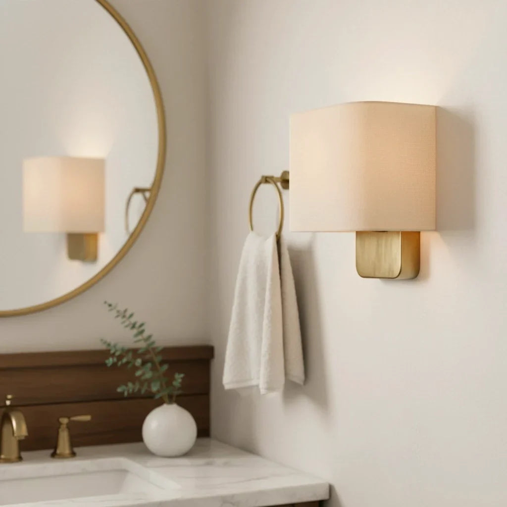 Linen wall sconce for reading room