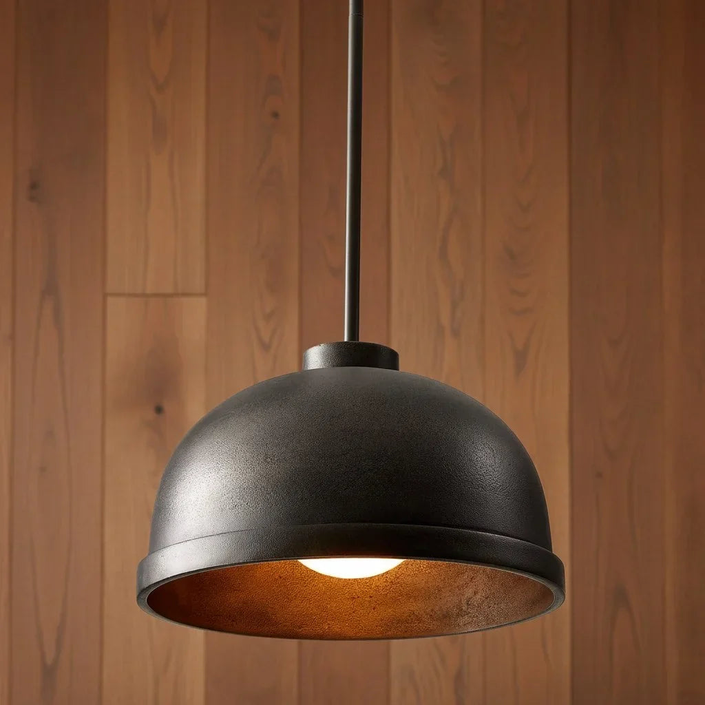 Matte black dome pendant light