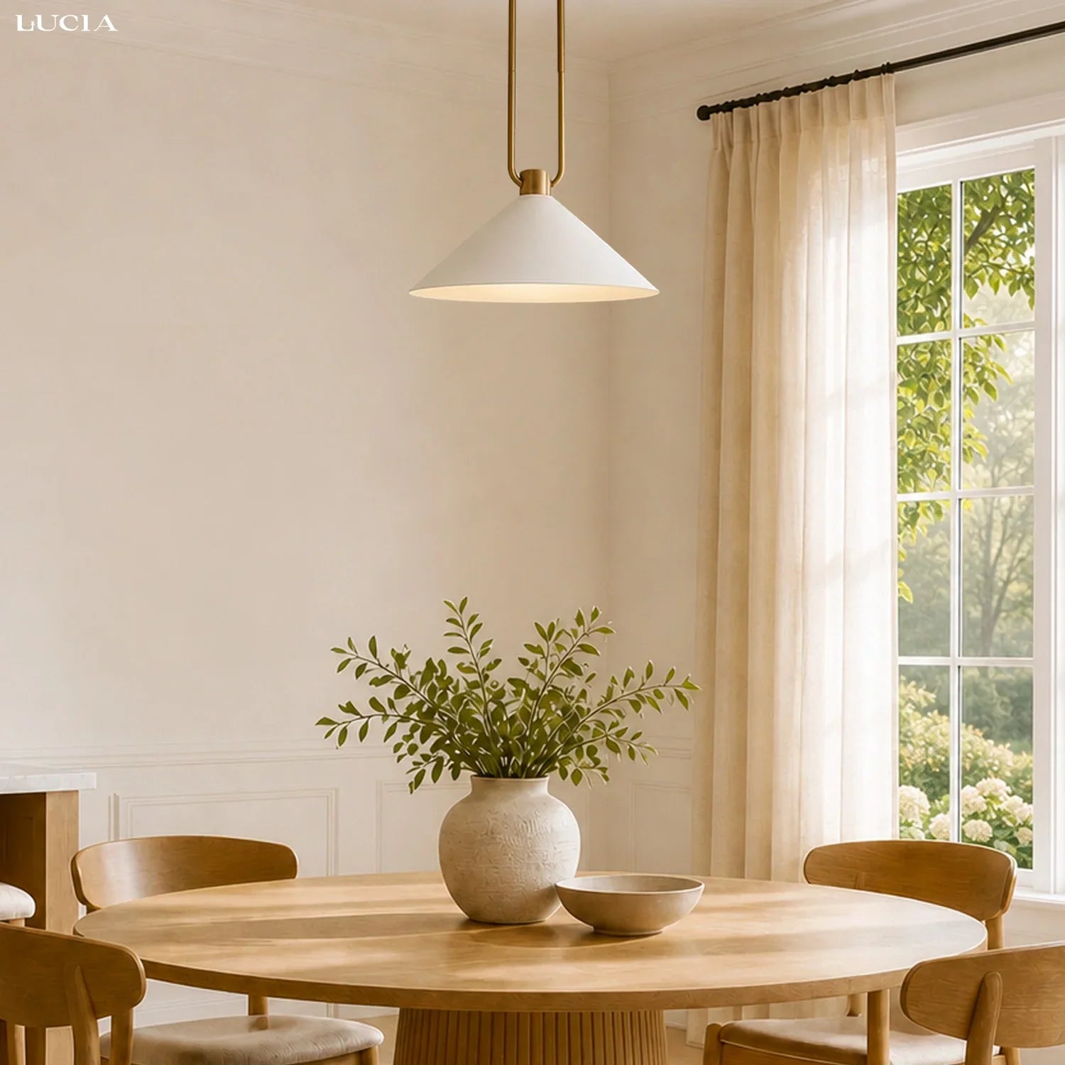 Metal cone pendant light for dining room