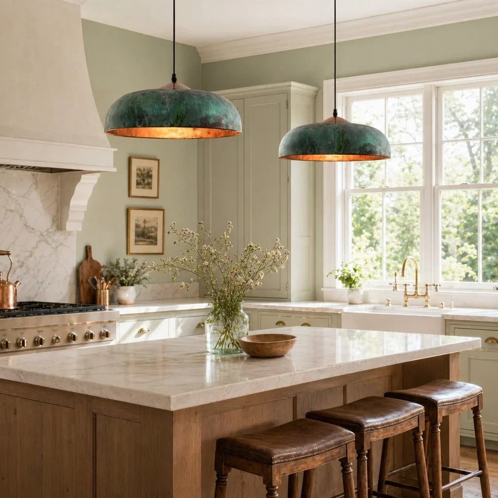 Metal dome pendant light for kitchen island