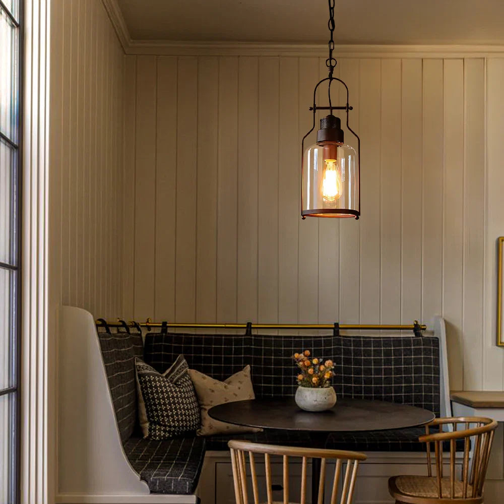 Metal frame glass pendant