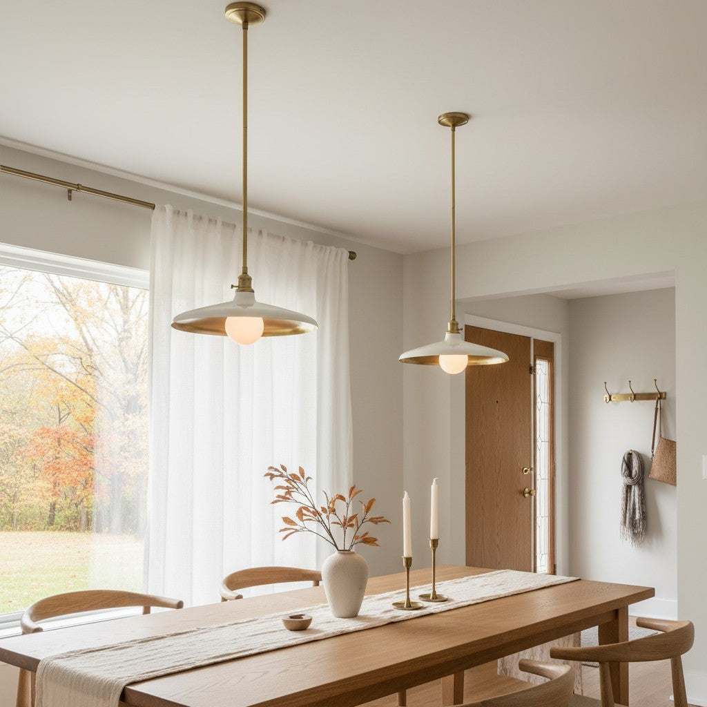 Metal pole pendant light for café