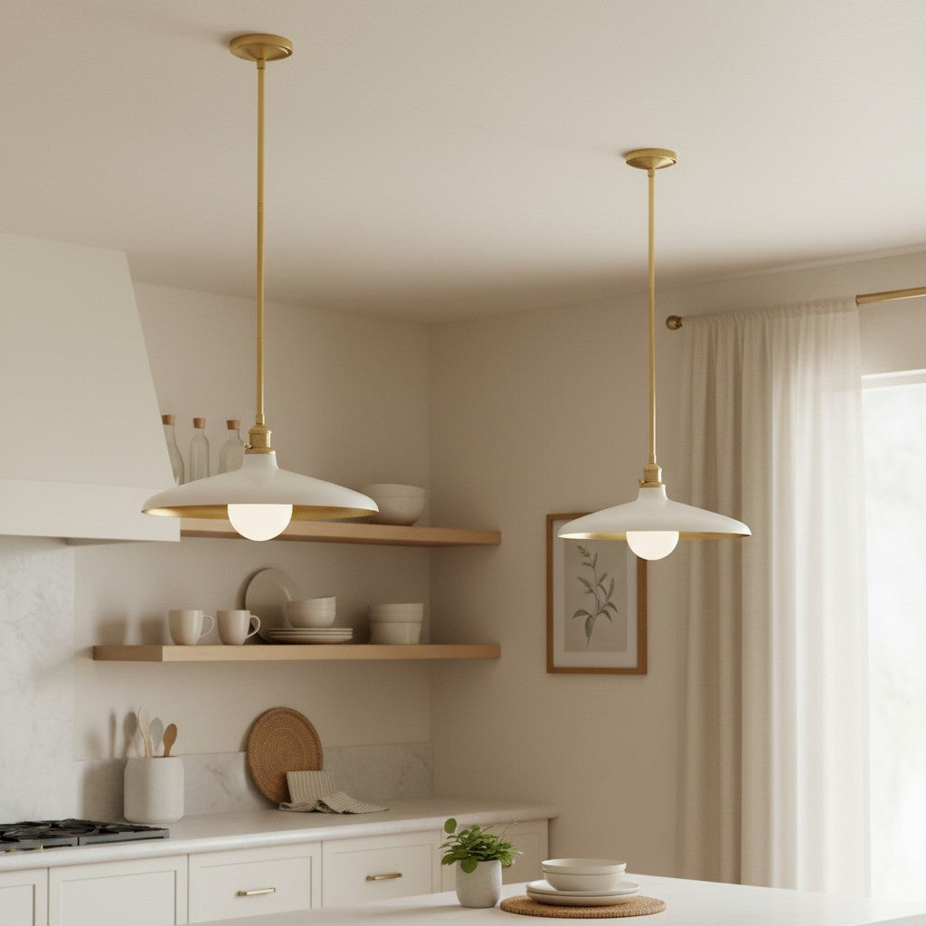 Metal pole pendant light for kitchen island