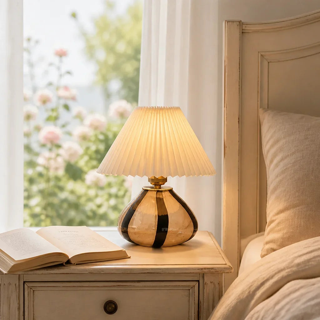 Mid century pleated fabric table lamp