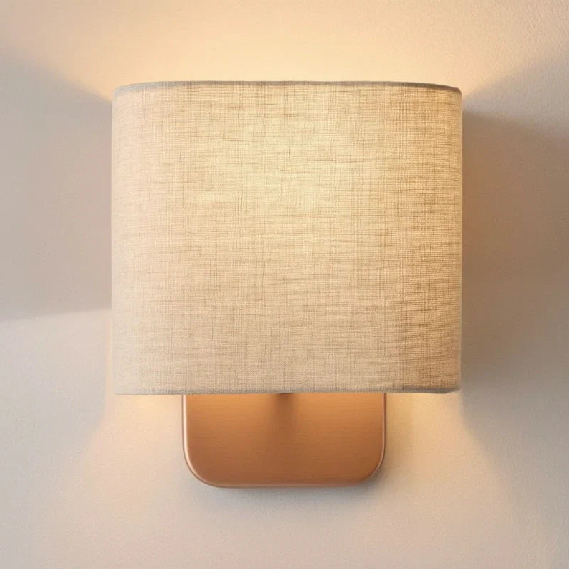 Modern linen wall sconce with metal frame