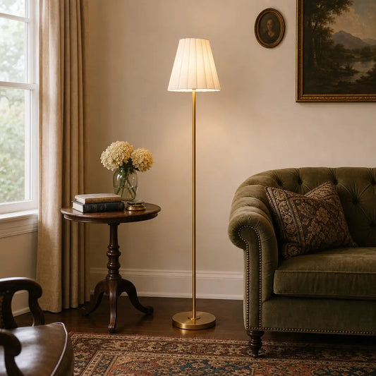 Modern tapered linen floor light