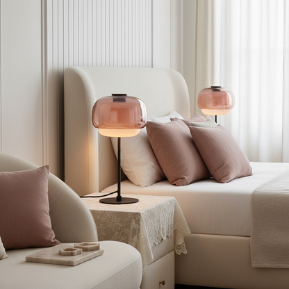 Mushroom-shaped glass table lamp