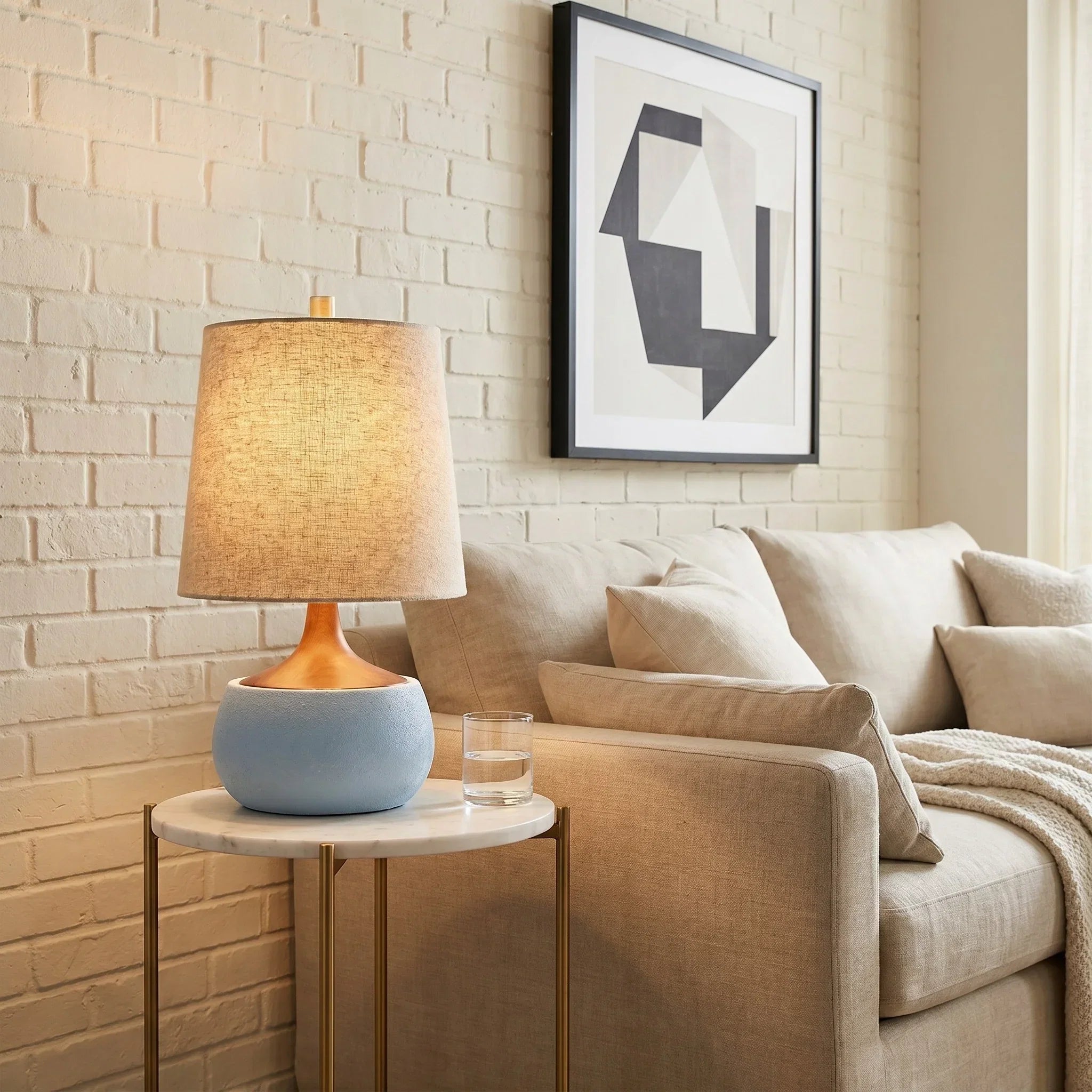 Table lamp with natural linen shade